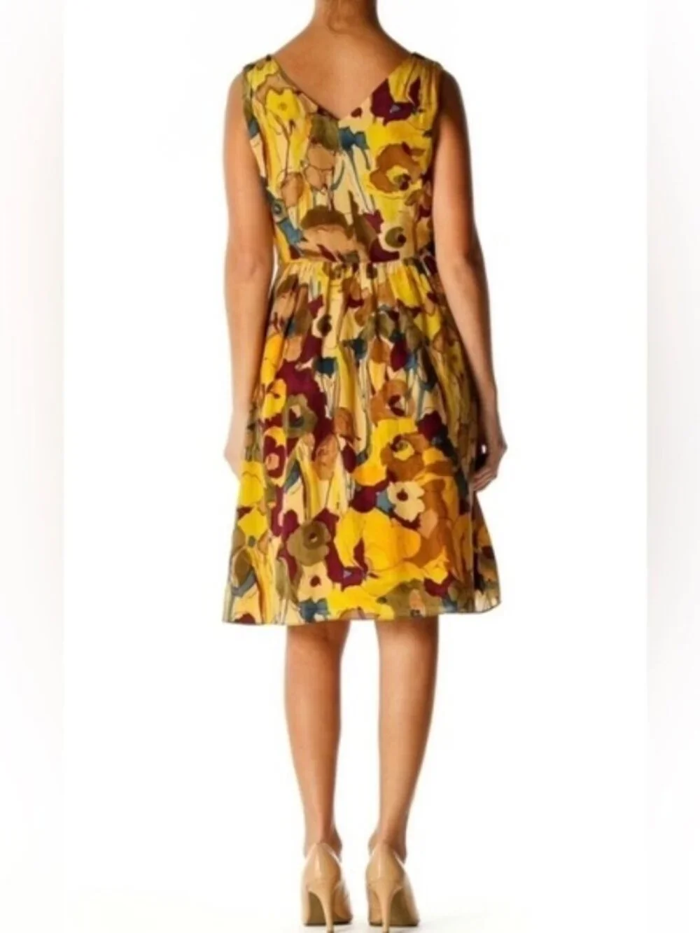 Banana Republic women 12 yellow silk floral dress boho earthy artsy resortwear - Picture 2 of 9
